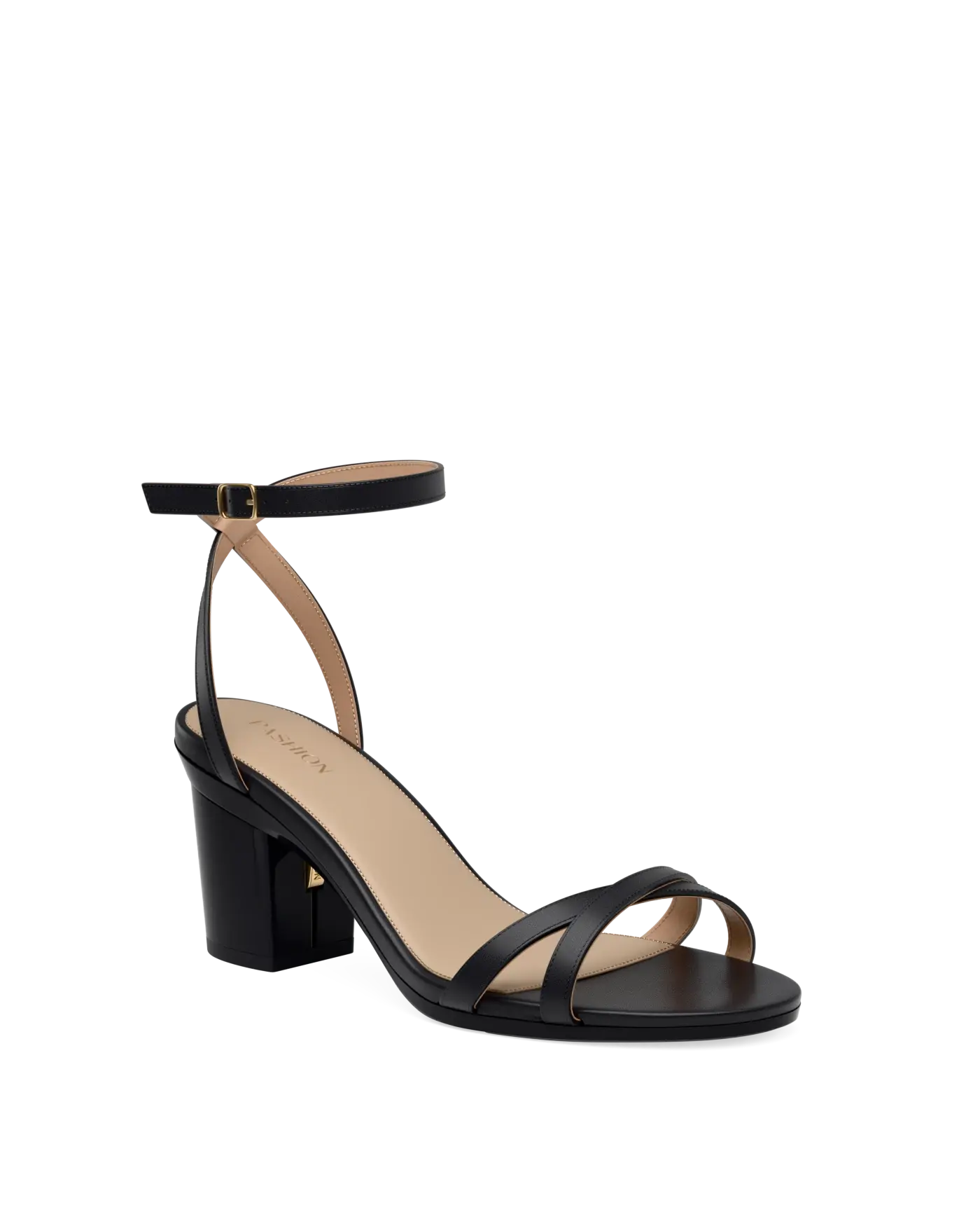 black open toe strappy sandal with open heel with a block heel