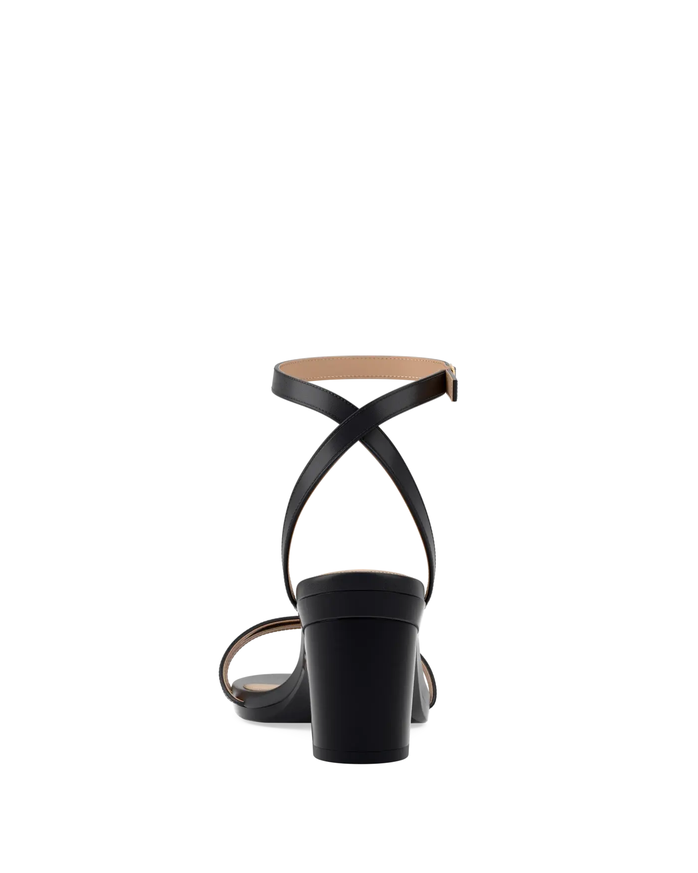black open toe strappy sandal with open heel with a block heel back view