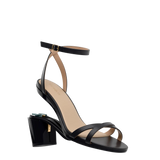 convertible black open toe strappy sandal with open heel with a block heel