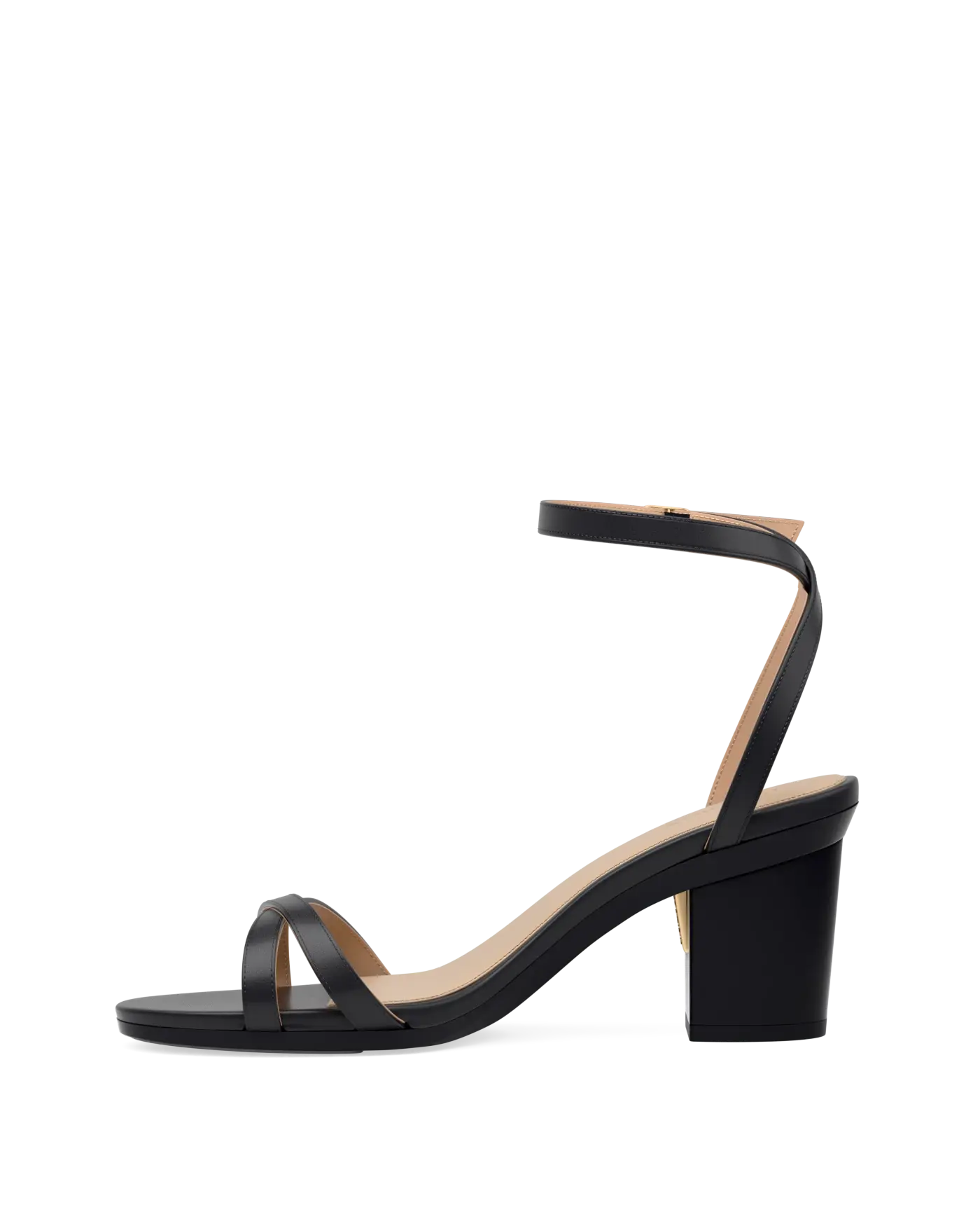 black open toe strappy sandal with open heel with a block heel