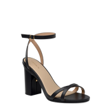 black open toe strappy sandal with open heel with block heel