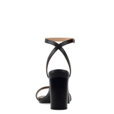black open toe strappy sandal with open heel with block heel back view