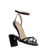 convertible black open toe strappy sandal with open heel with block heel