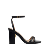 black open toe strappy sandal with open heel with block heel that can convert to heel