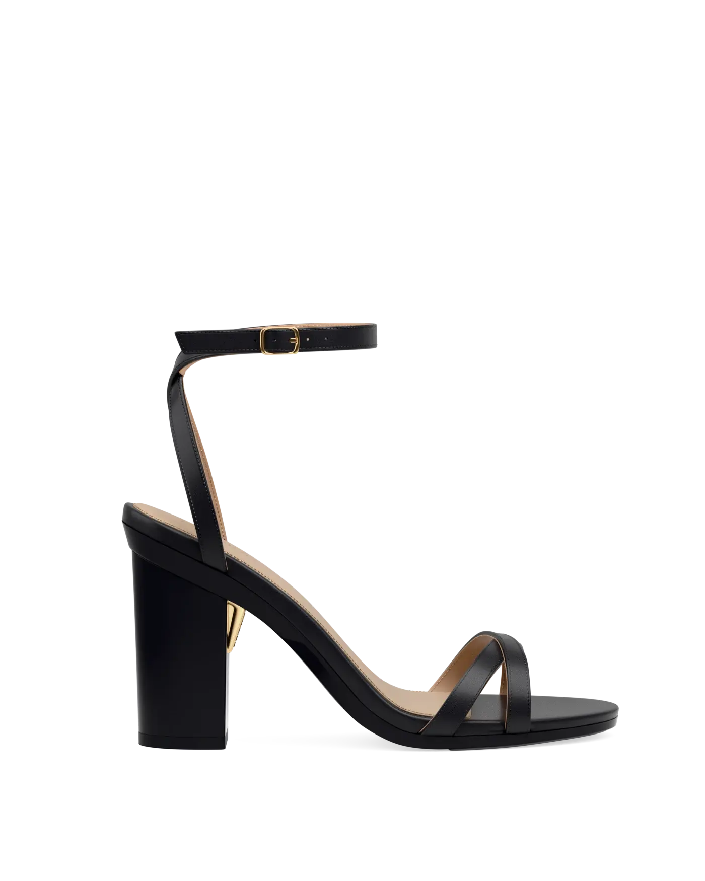 black open toe strappy sandal with open heel with block heel that can convert to heel