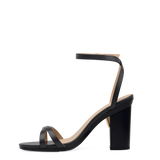 black open toe strappy sandal with open heel with block heel that can convert to heel