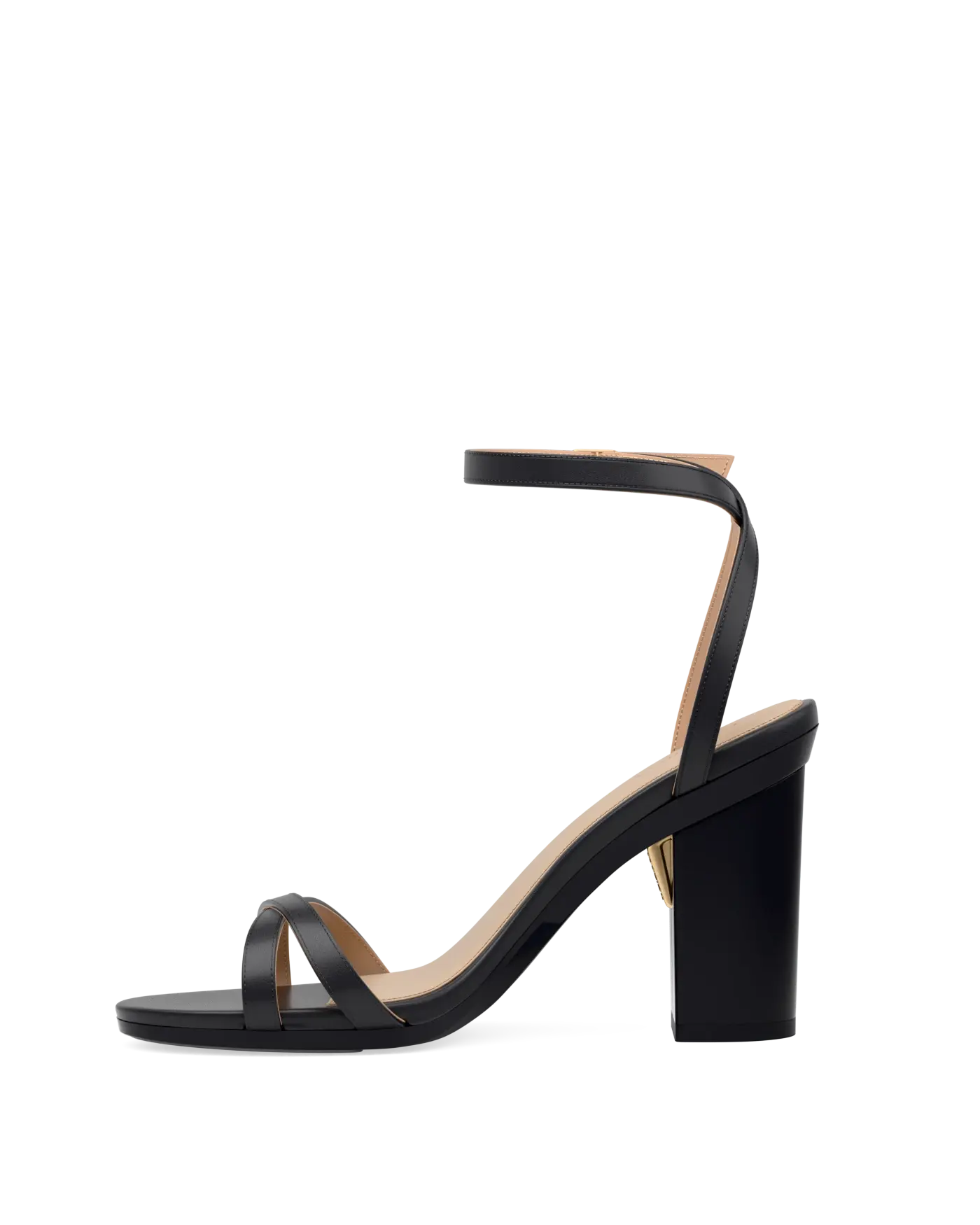 black open toe strappy sandal with open heel with block heel that can convert to heel