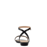 black open toe strappy sandal with open heel flat