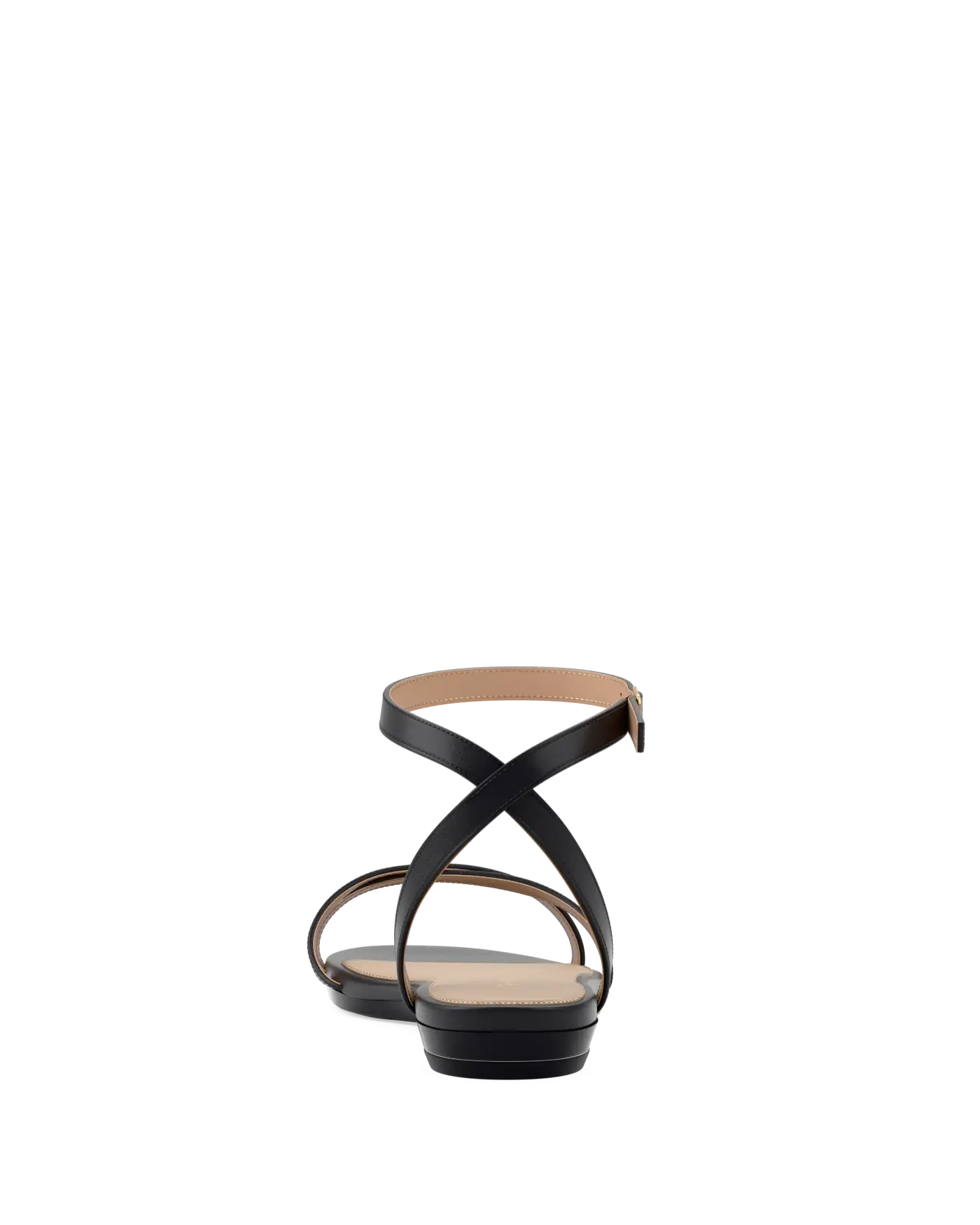 black open toe strappy sandal with open heel flat