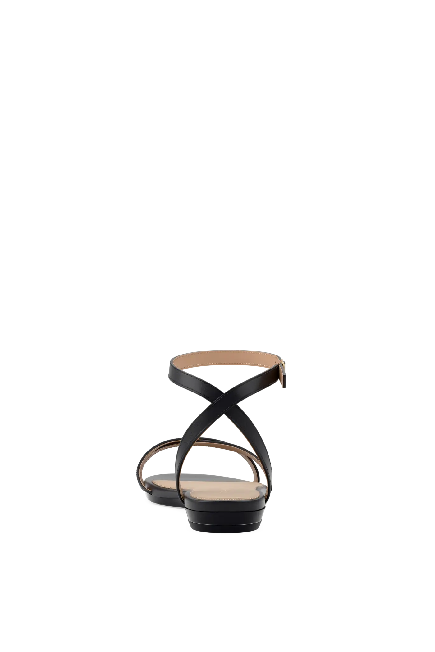 black open toe strappy sandal with open heel flat