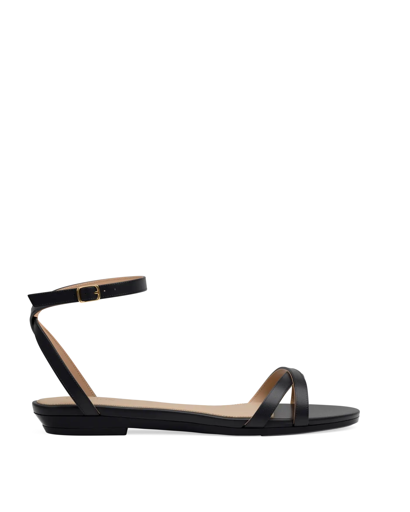 black open toe strappy sandal with open heel flat