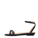 black open toe strappy sandal with open heel flat