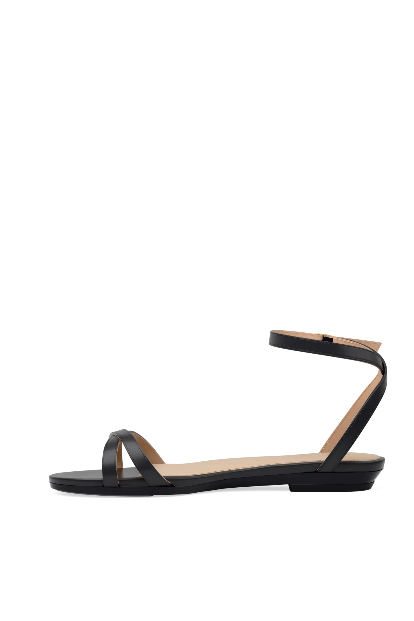 black open toe strappy sandal with open heel flat