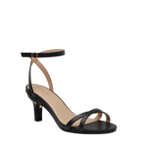 black open toe strappy sandal with open heel kitten heel