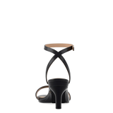 black open toe strappy sandal with open heel kitten heel back view