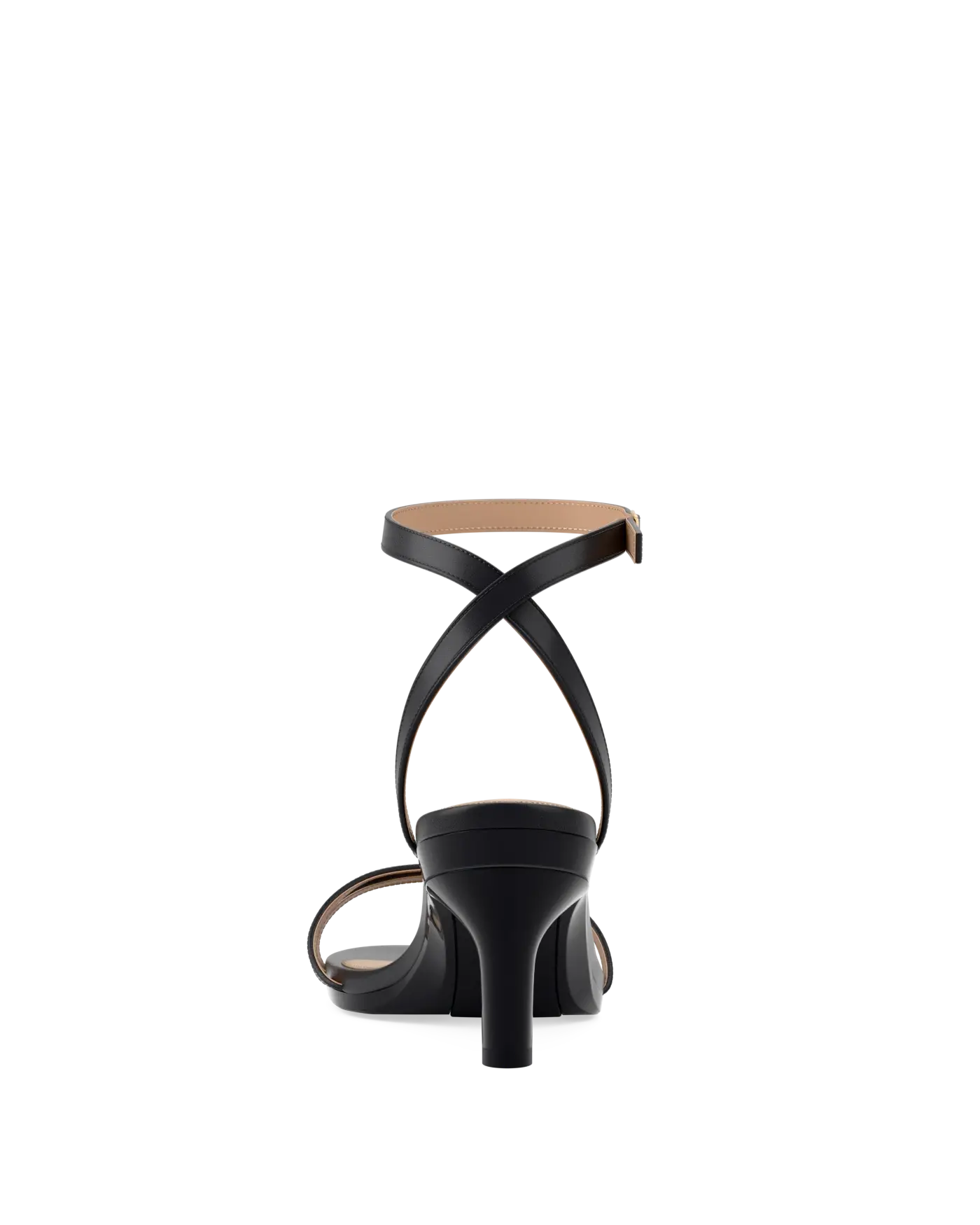 black open toe strappy sandal with open heel kitten heel back view