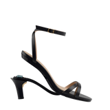 convertible black open toe strappy sandal with open heel kitten heel