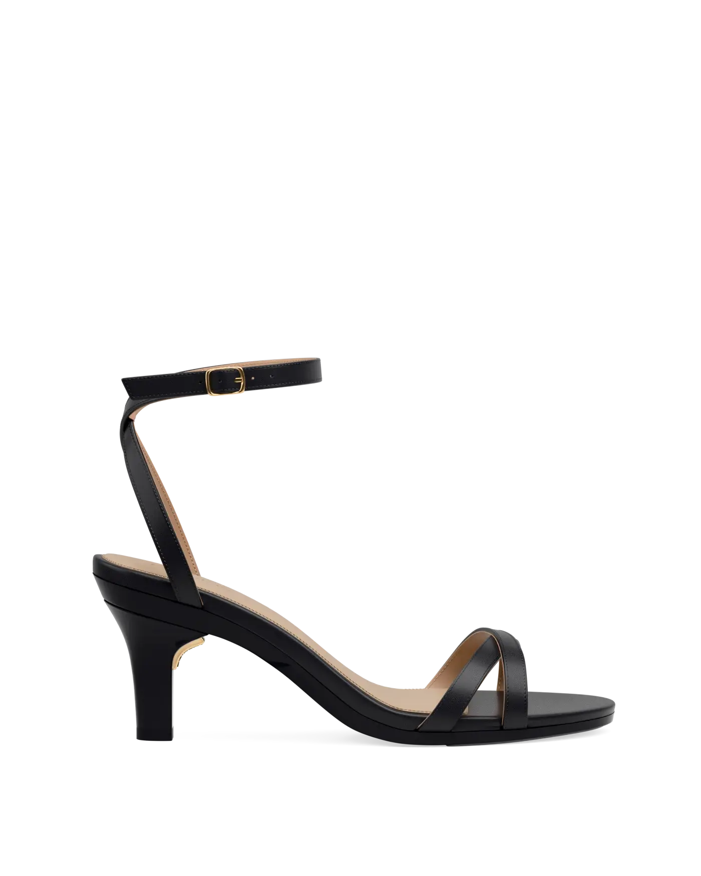 black open toe strappy sandal with open heel kitten heel side angle