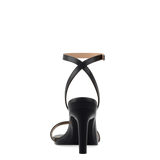 black open toe strappy sandal with open heel high heel back view