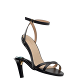 convertible black open toe strappy sandal with open heel high heel