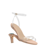 convertible transaprent strappy high heel sandal with a beige footbed