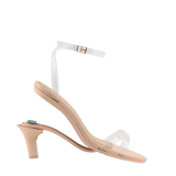 convertible transaprent strappy high heel sandal with a beige footbed