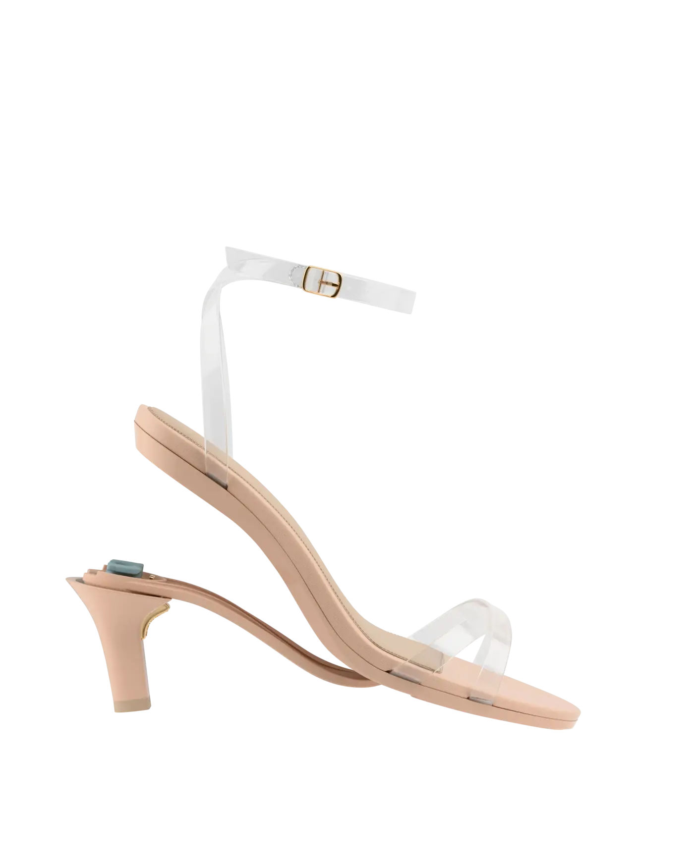 convertible transaprent strappy high heel sandal with a beige footbed