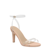transaprent strappy high heel stiletto sandal with a beige footbed