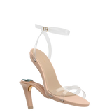 convertible transaprent strappy high heel stiletto sandal with a beige footbed