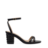 Block Heel Kit 3 Coal Stud shown on the Brynn Coal Leather upper. Pashion convertible heels go from heel to flat and are customizable with interchangeable heel kits.