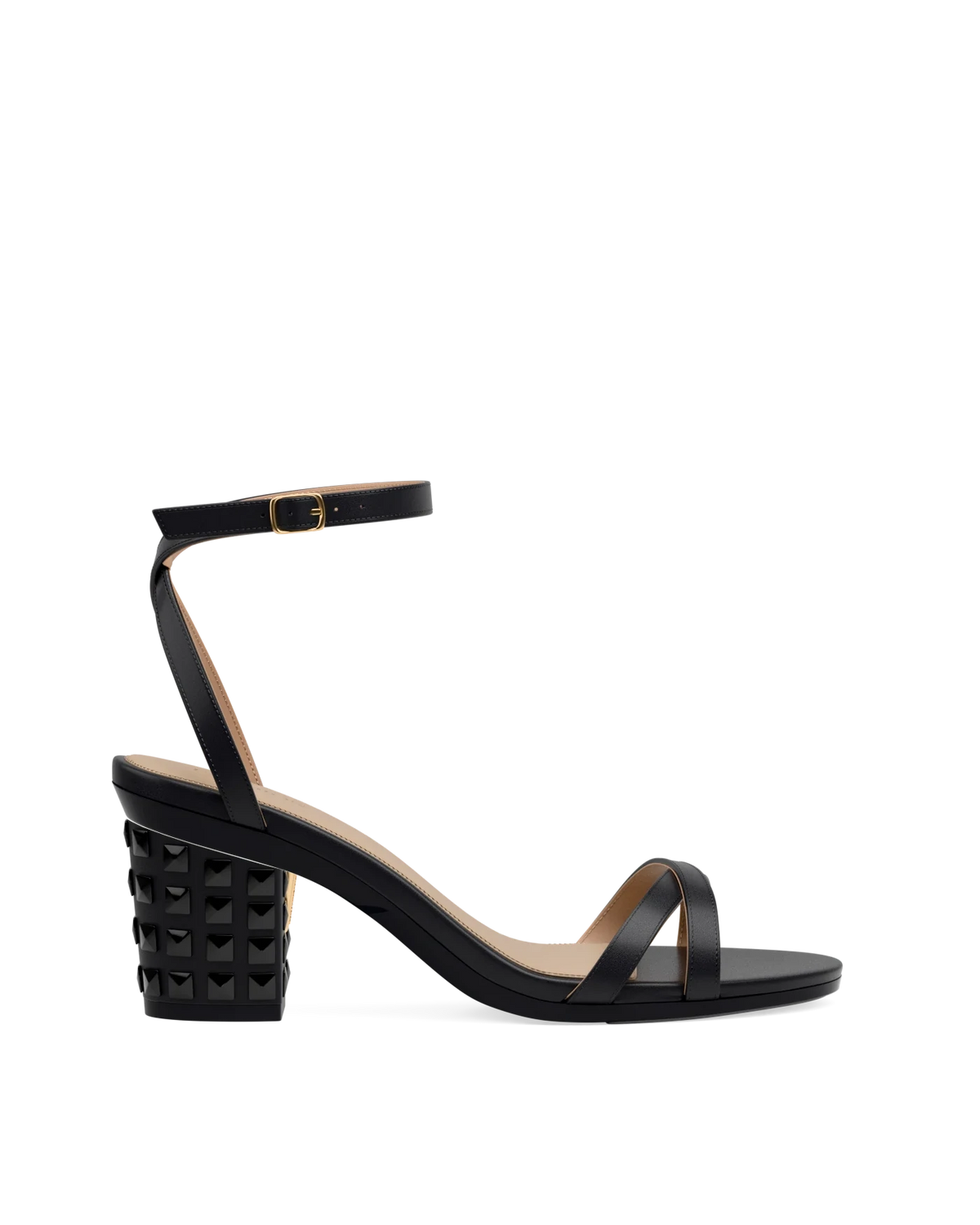 Block Heel Kit 3 Coal Stud shown on the Brynn Coal Leather upper. Pashion convertible heels go from heel to flat and are customizable with interchangeable heel kits.