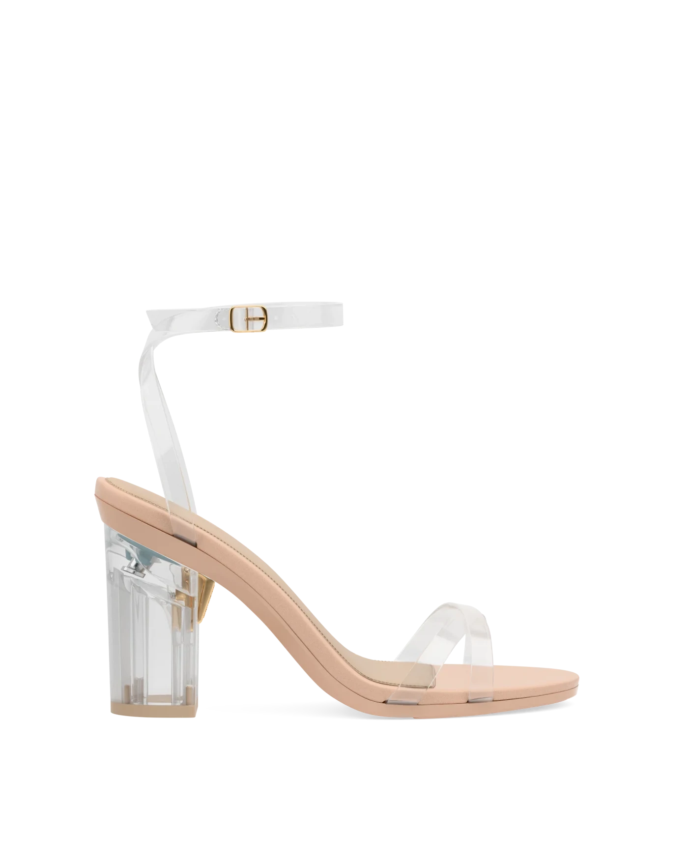 Block Heel Kit 4 Transparent shown on the Brynn Transparent PU upper. Pashion convertible heels go from heel to flat and are customizable with interchangeable heel kits.