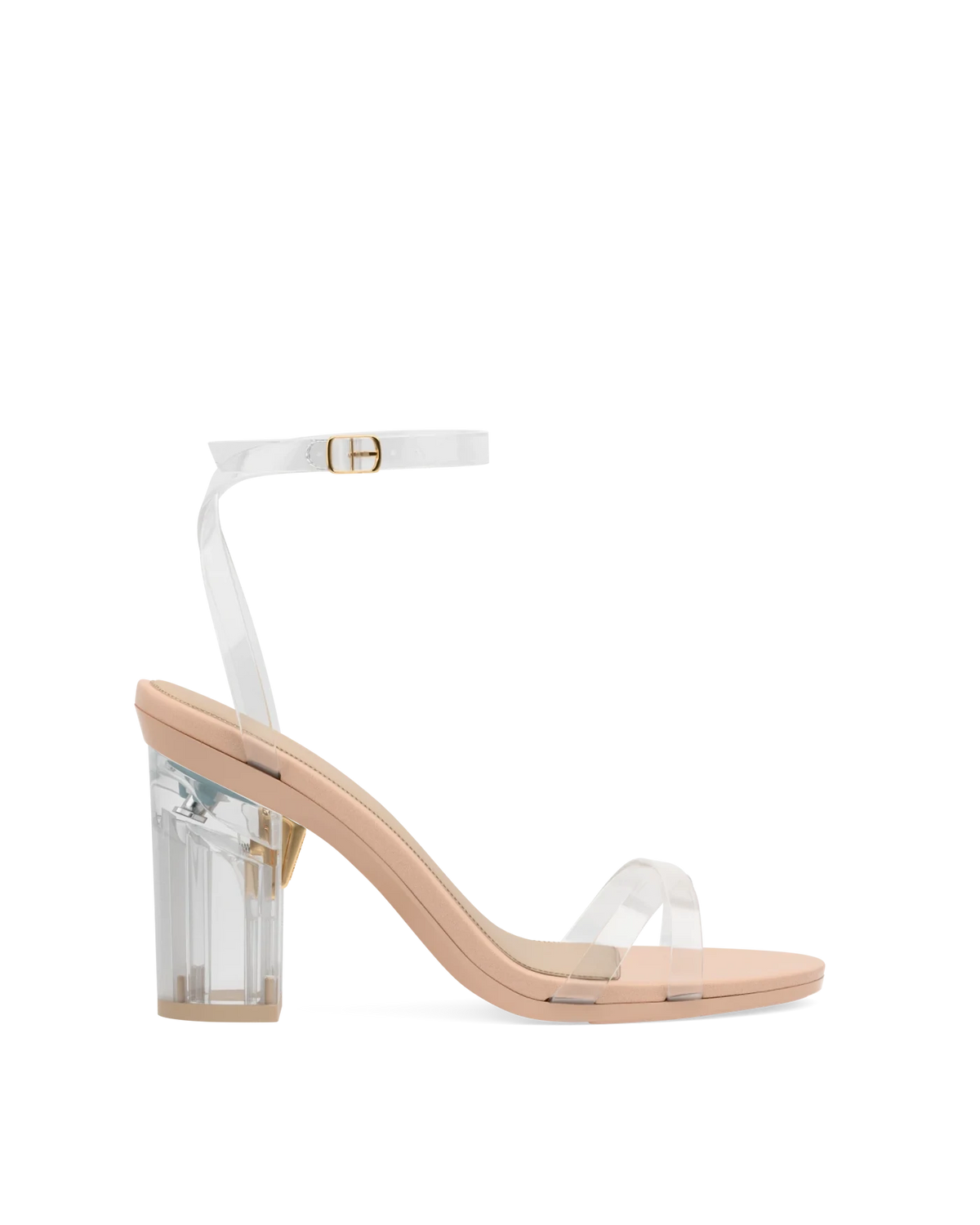 Block Heel Kit 4 Transparent shown on the Brynn Transparent PU upper. Pashion convertible heels go from heel to flat and are customizable with interchangeable heel kits.