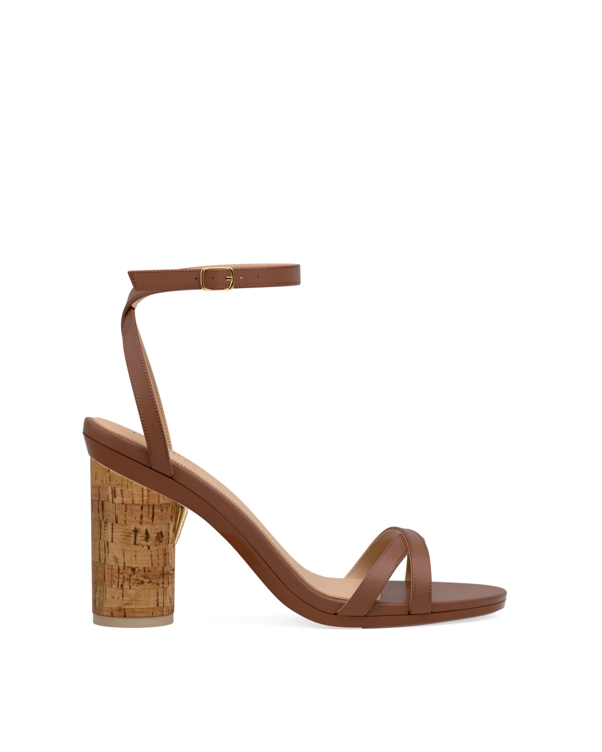 Cylinder Block Heel Kit 4 Cork shown on the Brynn Walnut Leather upper. Pashion convertible heels go from heel to flat and are customizable with interchangeable heel kits.