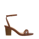 Block Heel Kit 3 Light Wood shown on the Brynn Walnut Leather upper. Pashion convertible heels go from heel to flat and are customizable with interchangeable heel kits.
