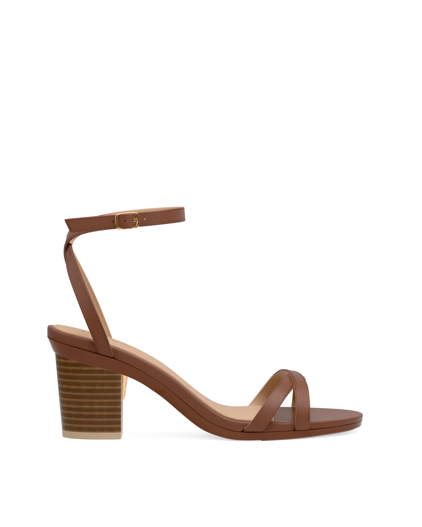 Block Heel Kit 3 Light Wood shown on the Brynn Walnut Leather upper. Pashion convertible heels go from heel to flat and are customizable with interchangeable heel kits.