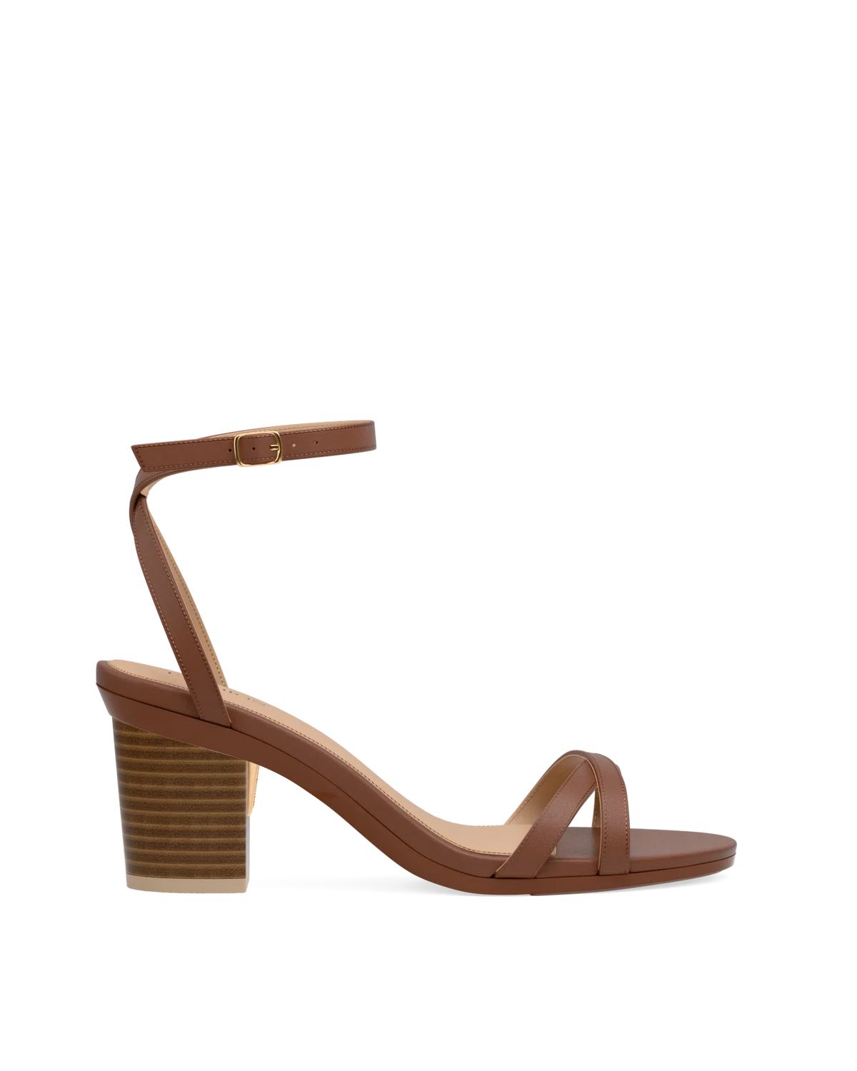 Block Heel Kit 3 Light Wood shown on the Brynn Walnut Leather upper. Pashion convertible heels go from heel to flat and are customizable with interchangeable heel kits.