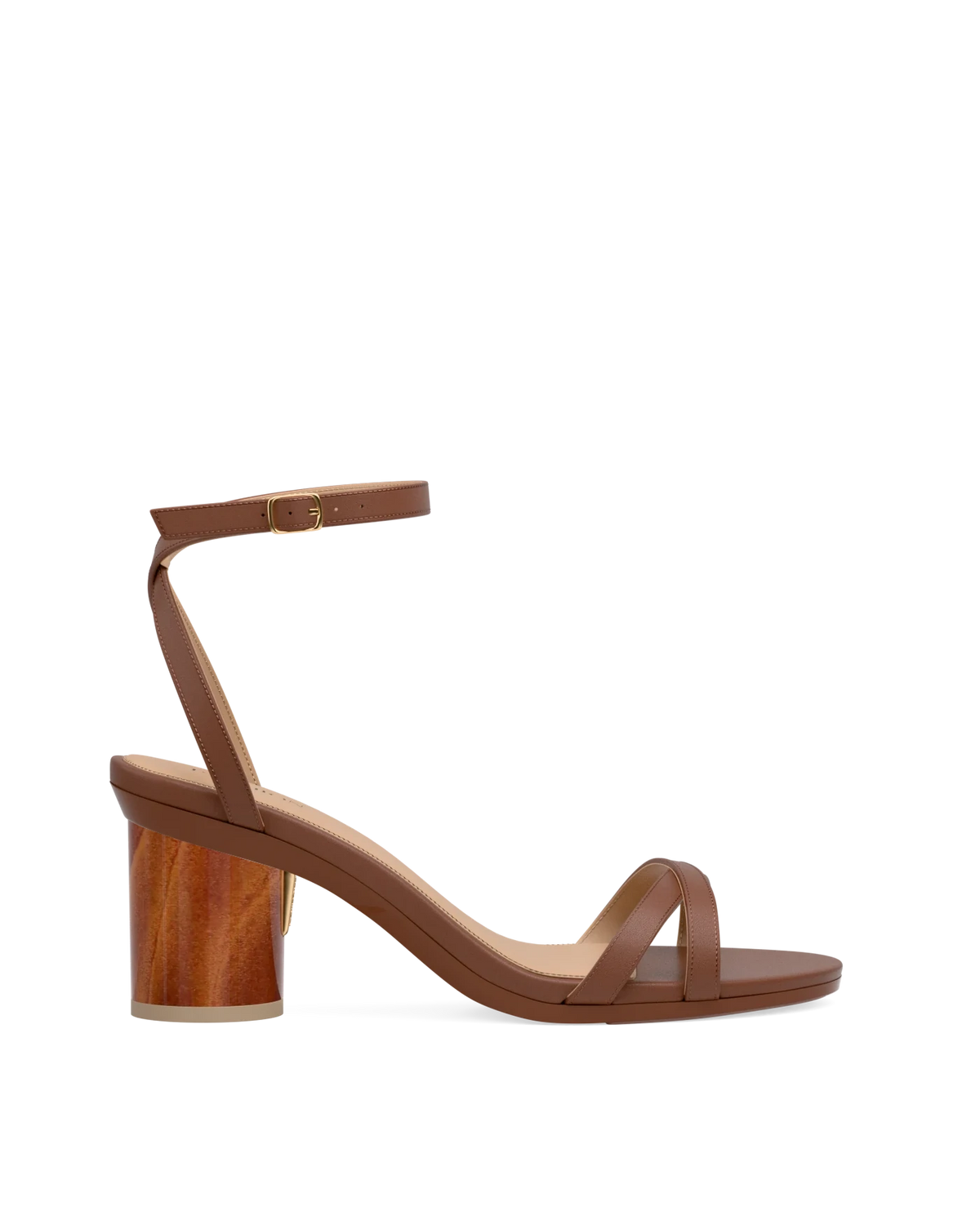 Cylinder Block Heel Kit 3 Wood shown on the Brynn Walnut Leather upper. Pashion convertible heels go from heel to flat and are customizable with interchangeable heel kits.