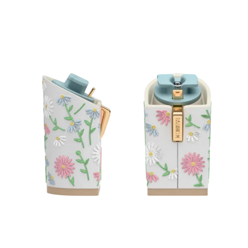 4 inch Block Heel Kits for Convertible Heels that have daisy florals embroidered onto white fabric