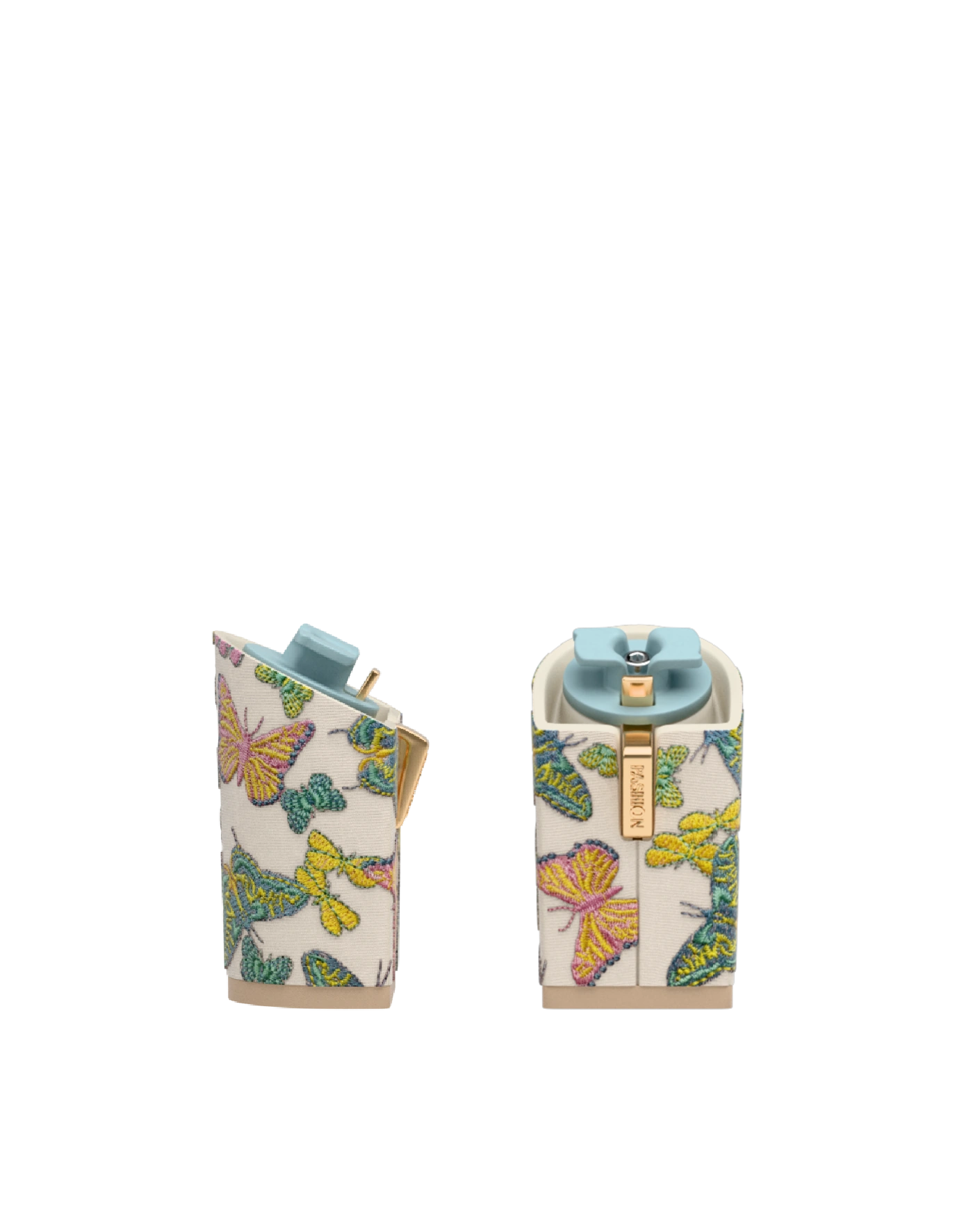Block Heel Kit 4 Ivory Butterfly Embroidery, 4-inch interchangeable block heel. Pashion convertible heels go from heel to flat and are customizable with interchangeable heel kits.