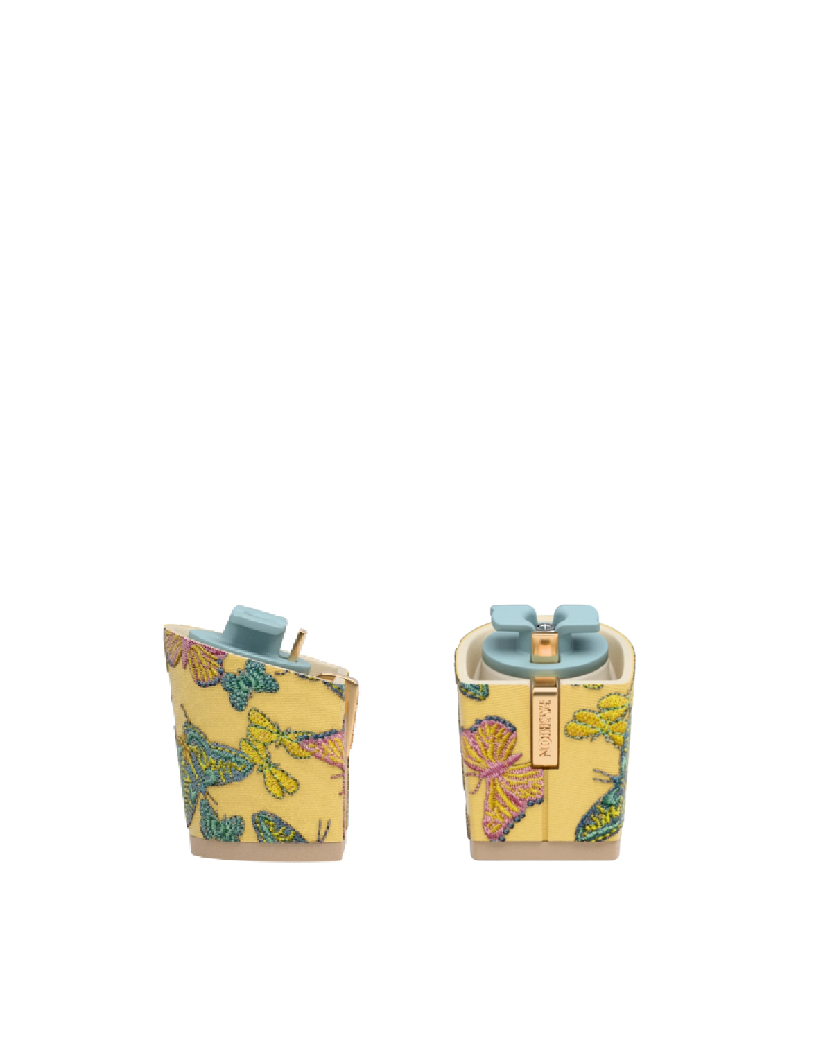 Block Heel Kit 3 Limoncello Butterfly Embroidery, 3-inch interchangeable block heel. Pashion convertible heels go from heel to flat and are customizable with interchangeable heel kits.