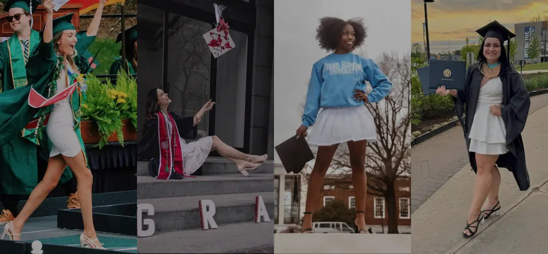 Collage of five images featuring people celebrating graduation.