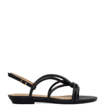 Capri Sandal - Coal Black Vegan Leather Flat