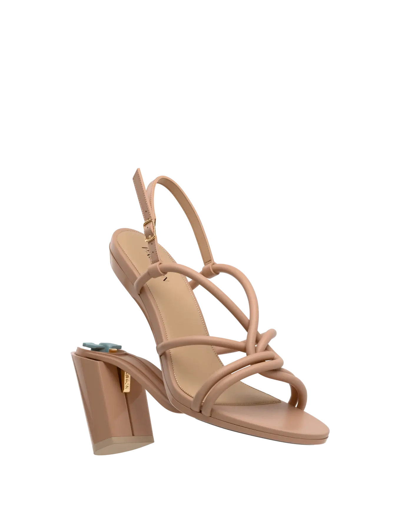 Capri Sandal - Latte Vegan Leather 4 Block