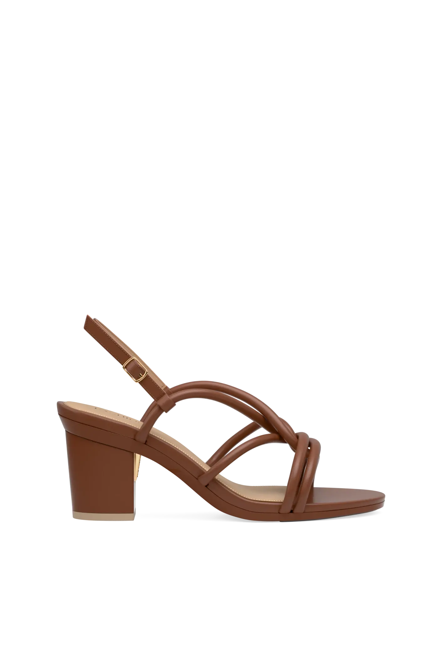 brown open toe strappy block heel sandal side angle