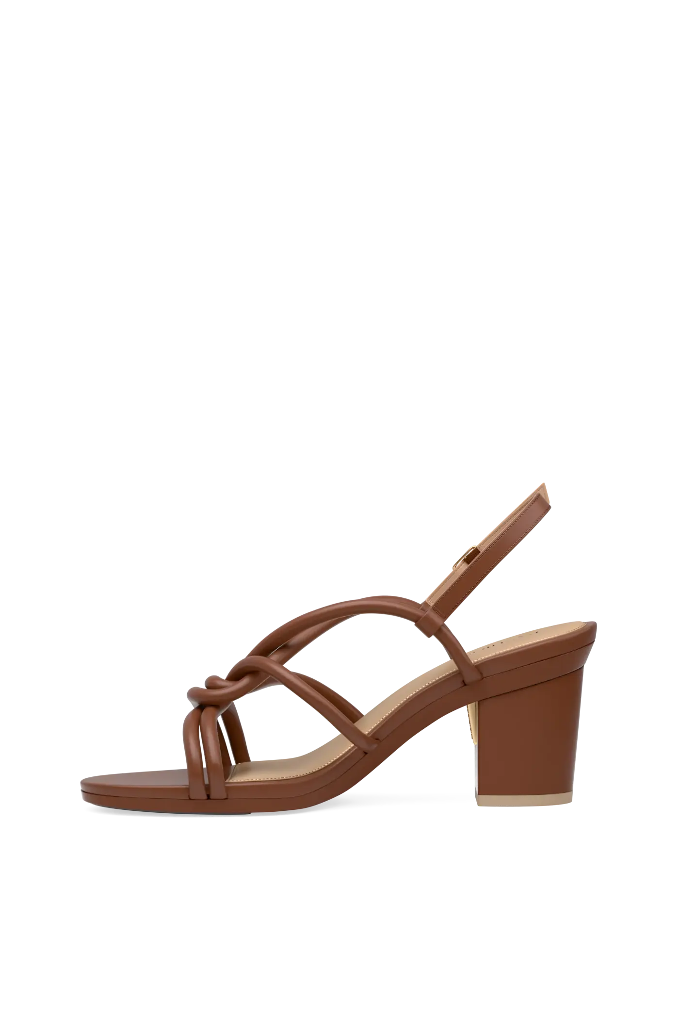brown open toe strappy block heel sandal side angle