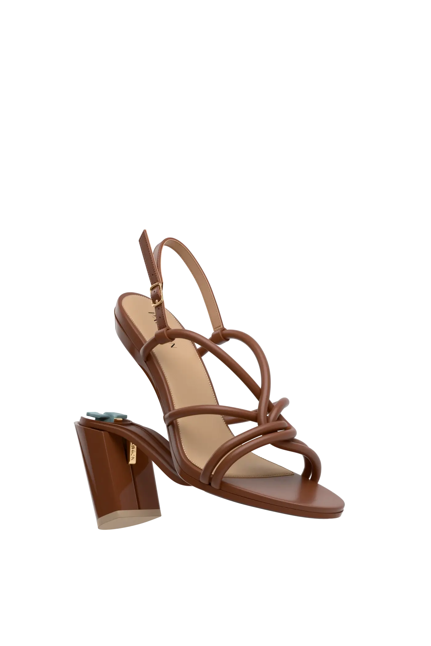 convertible brown open toe strappy block heel sandal that is convertible
