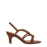 Brown open toe strappy kitten heel sandal