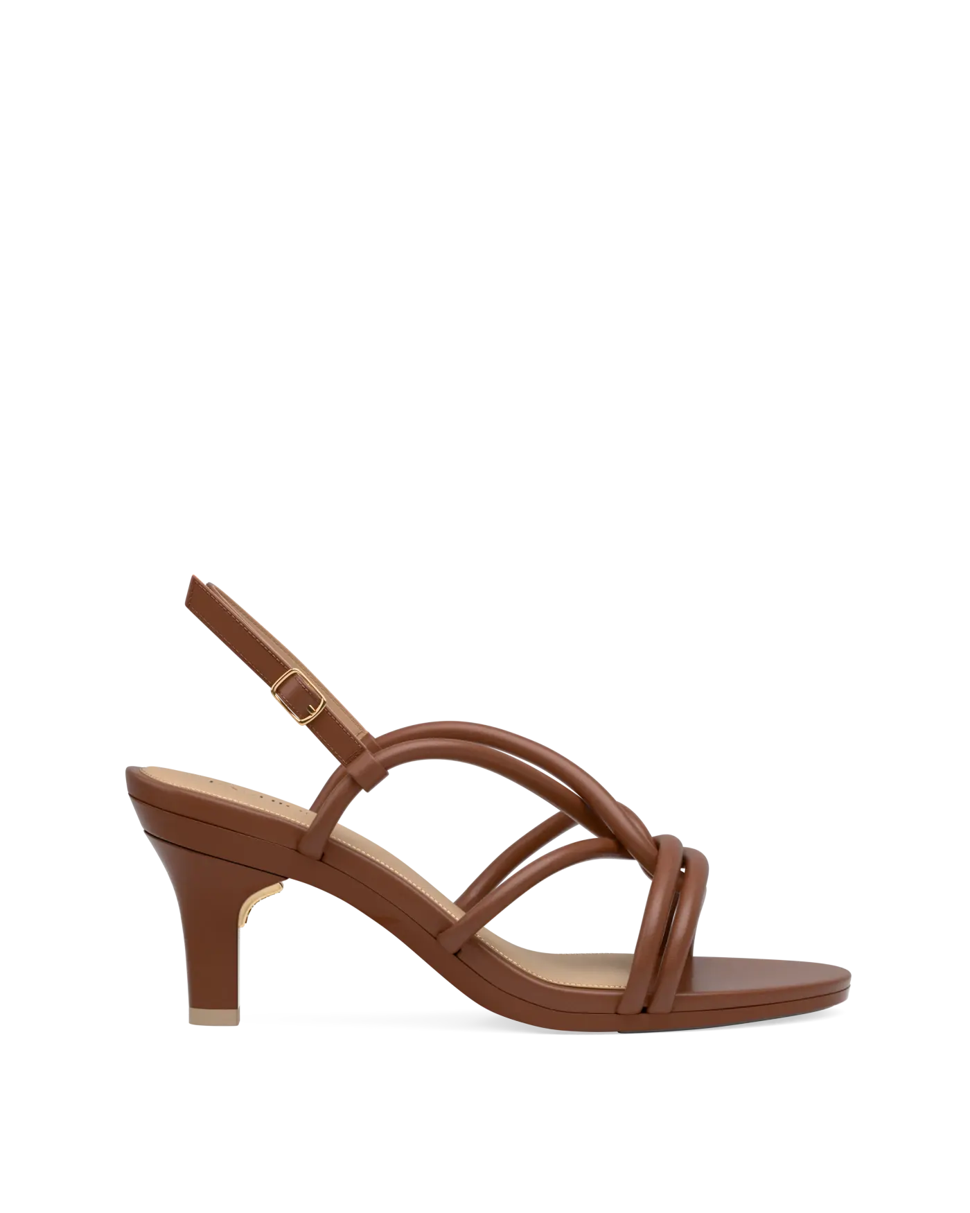 Brown open toe strappy kitten heel sandal
