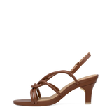 Brown open toe strappy kitten heel sandal